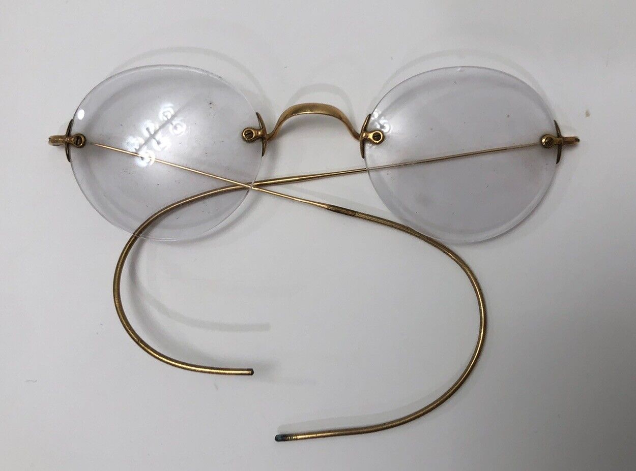 Antique Rimless Glasses Gold Tone Wire Temples Ar… - image 2