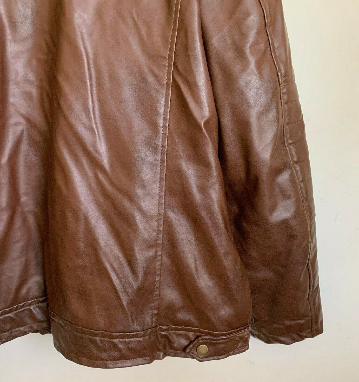 Yoki Mens Moto Jacket Brown Faux Leather Zip Pock… - image 7