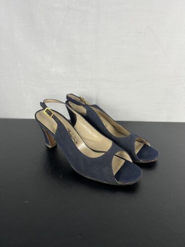 Salvatore Ferragamo Slingback Blue Heels Open Toe 