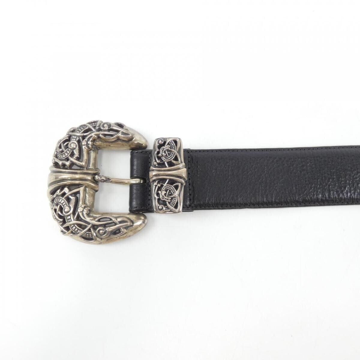 CHROME HEARTS Silver 925 leather black Belt #735 - image 2