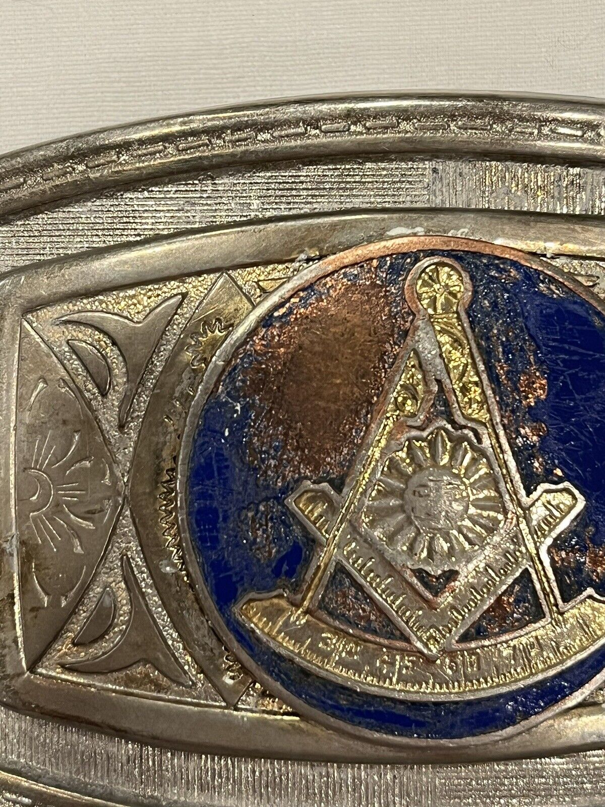 Vintage Masonic Square and Compass Brass Belt Buc… - image 4