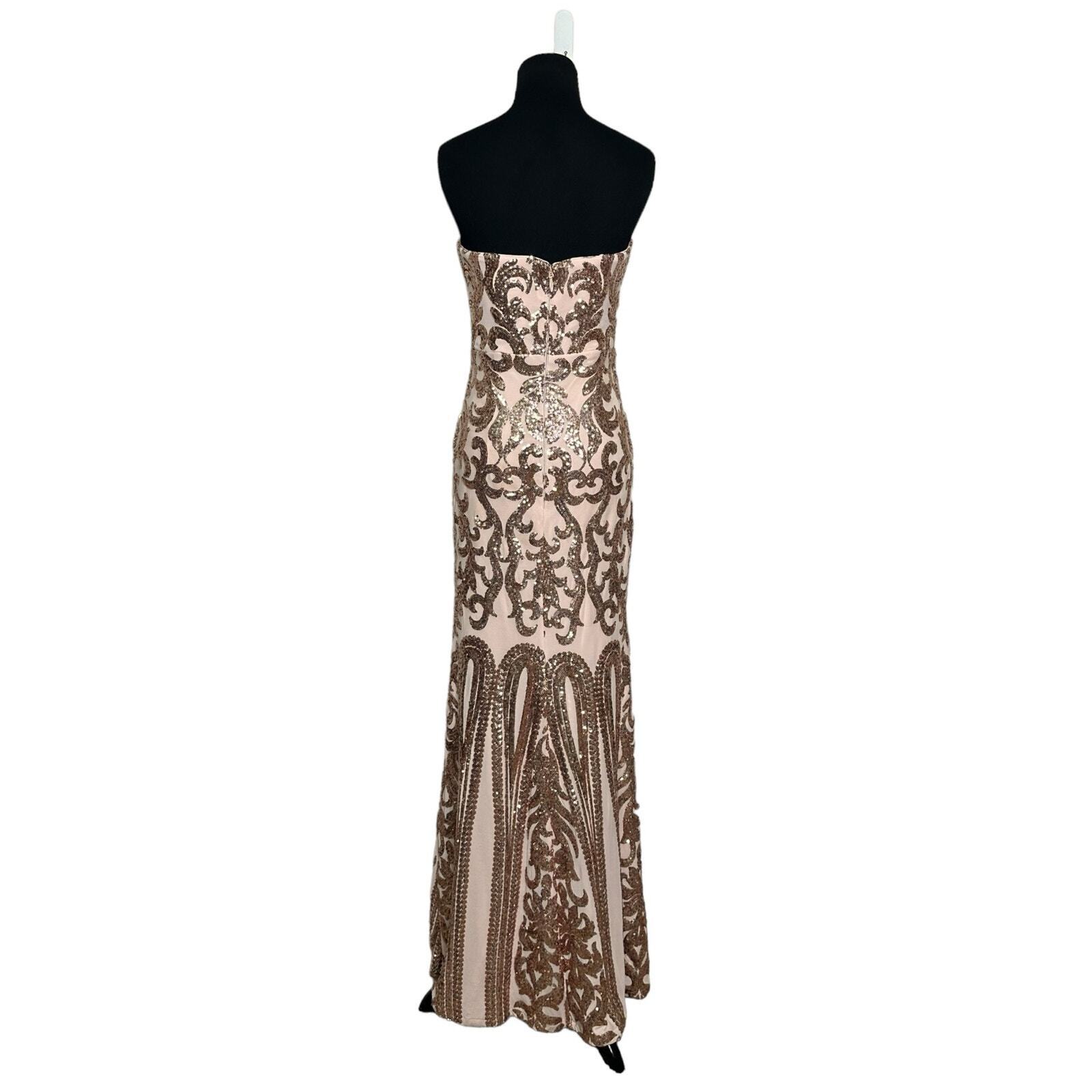 Lulus Rebecca Rose Gold Strapless Sequin Maxi Dre… - image 12