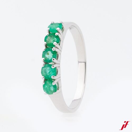 Ring - 585/14K White Gold - 5 Emeralds