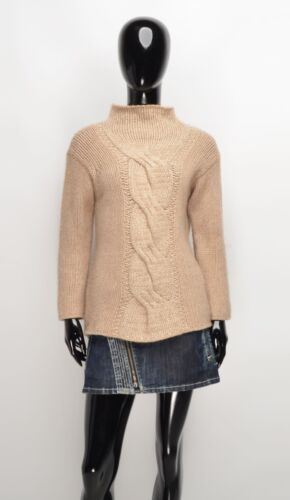 Vintage Malo 100% Cashmere Cable Knit Mock Neck Be