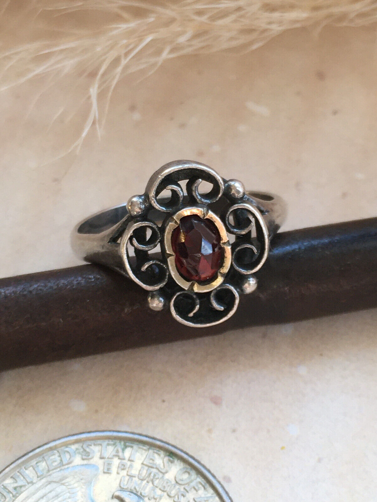 Antique German Solid Silver 835 & Red Garnet Bohe… - image 3