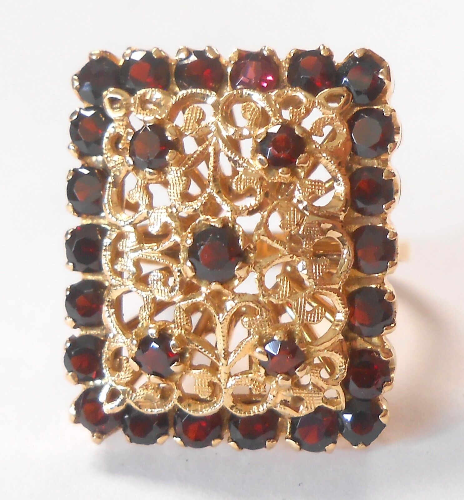 Italian Multi Garnet Ornate Filigree 750 18K Yell… - image 3