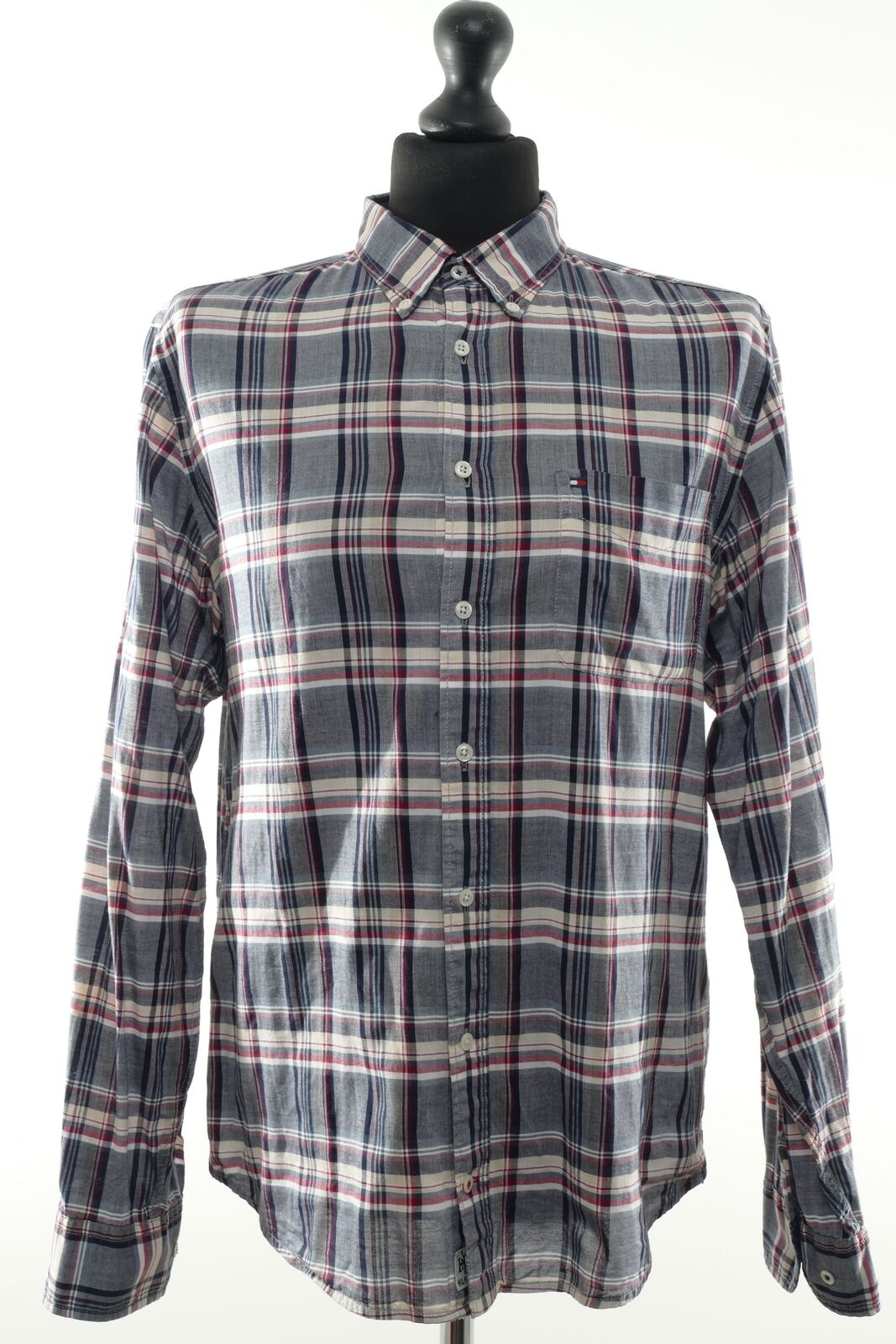 Tommy Hilfiger Casual Shirt L Grey Red Checkered … - image 1