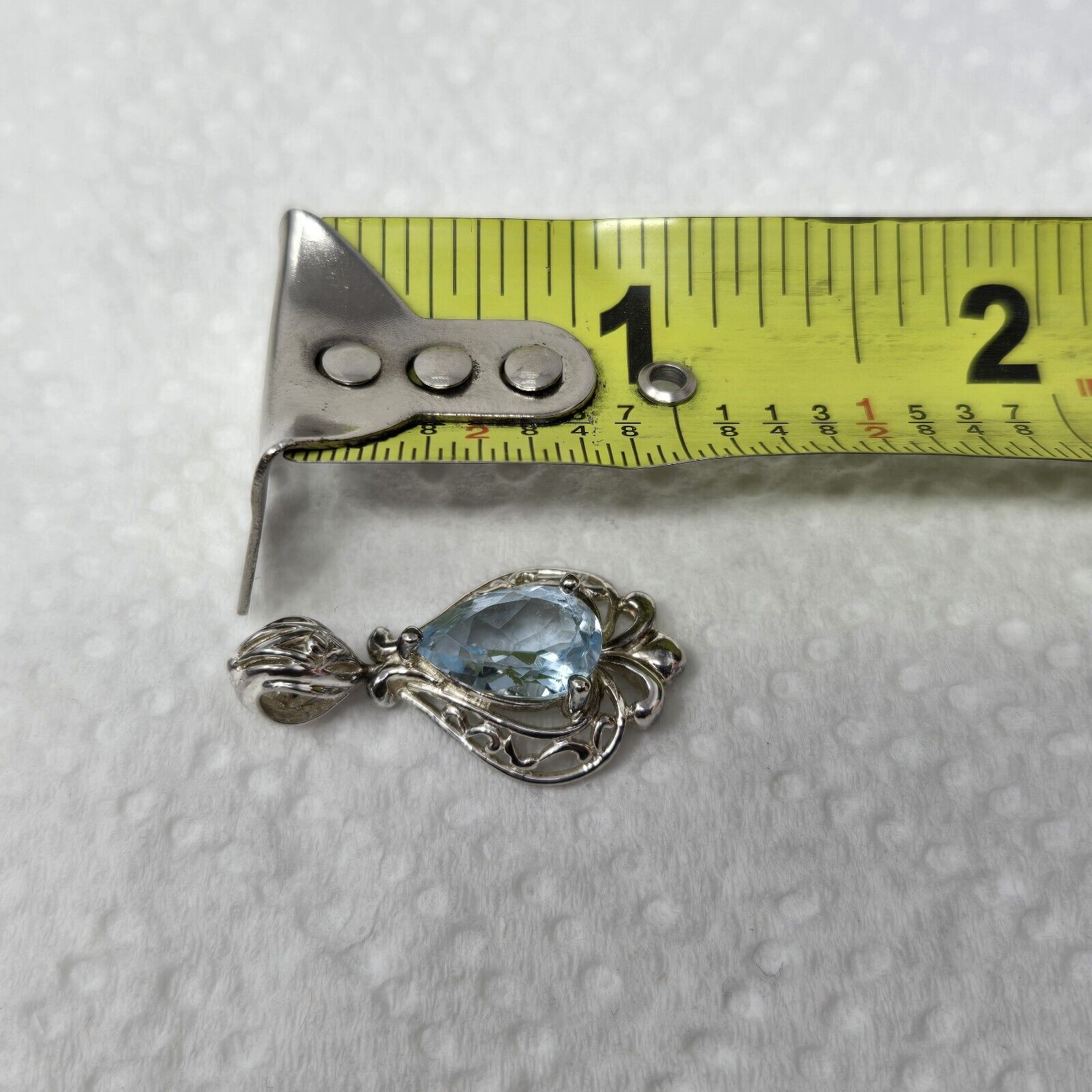 Vintage Sterling Silver Pendent Blue Gem Tear Dro… - image 2