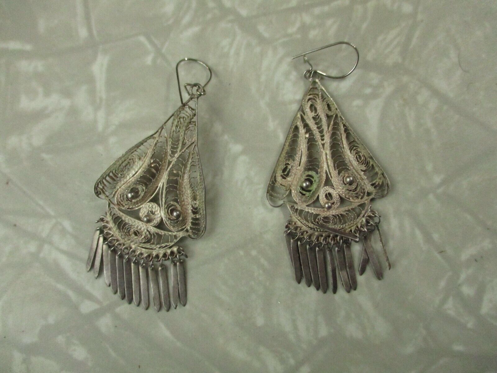 Antique filigree silver earrings dangle statement… - image 9