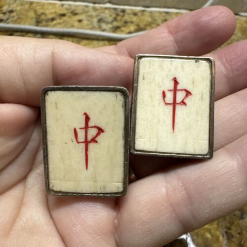 Vintage Mahjong Tile Sterling Cuff Links