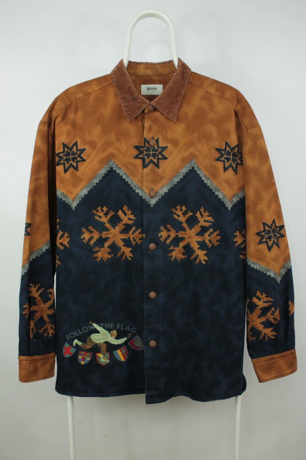 RARE VTG Hugo Boss Flannel Snowflake Pattern Foll… - image 1