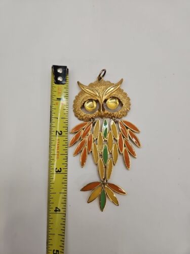 Vintage Multicolor Enamel Articulated Owl Pendant - image 1