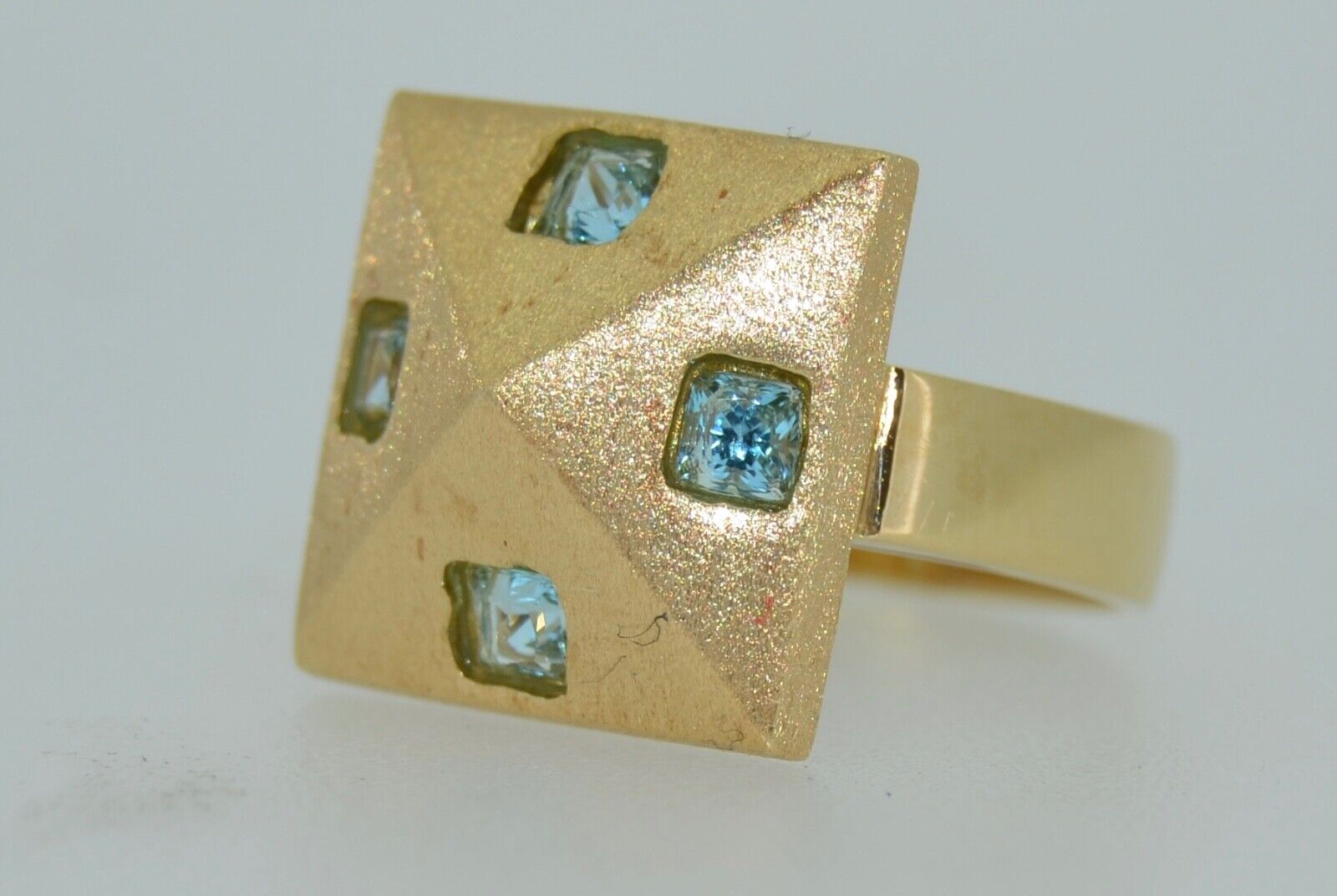 Italian 14K & Aquamarine Modernist Ring - image 3