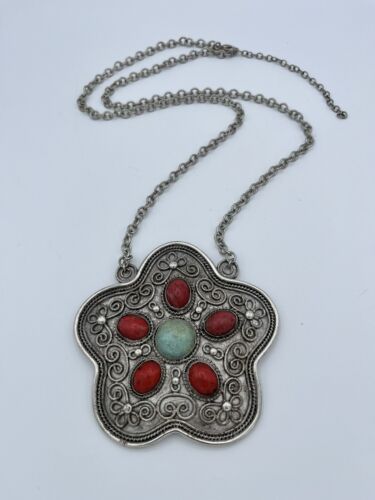 1960s Vintage Silver Nepalese Necklace With Coral 