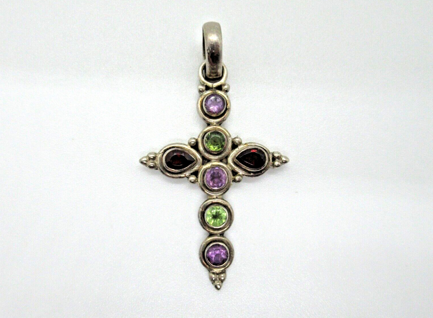 Designer Cross Pendant Multicolor Stones 925 Silv… - image 2