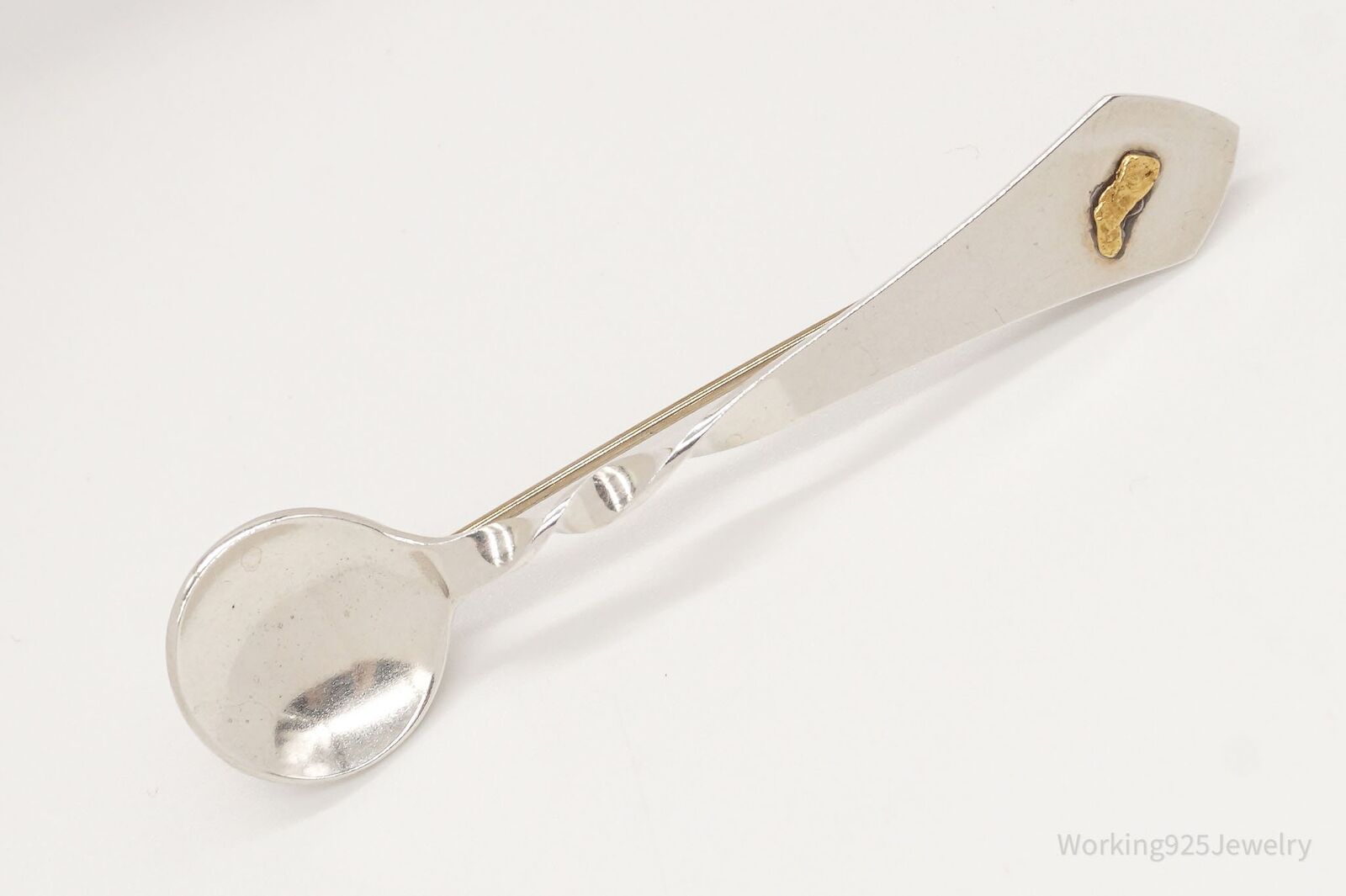 Antique Gold Nugget Sterling Silver Spoon Brooch … - image 2