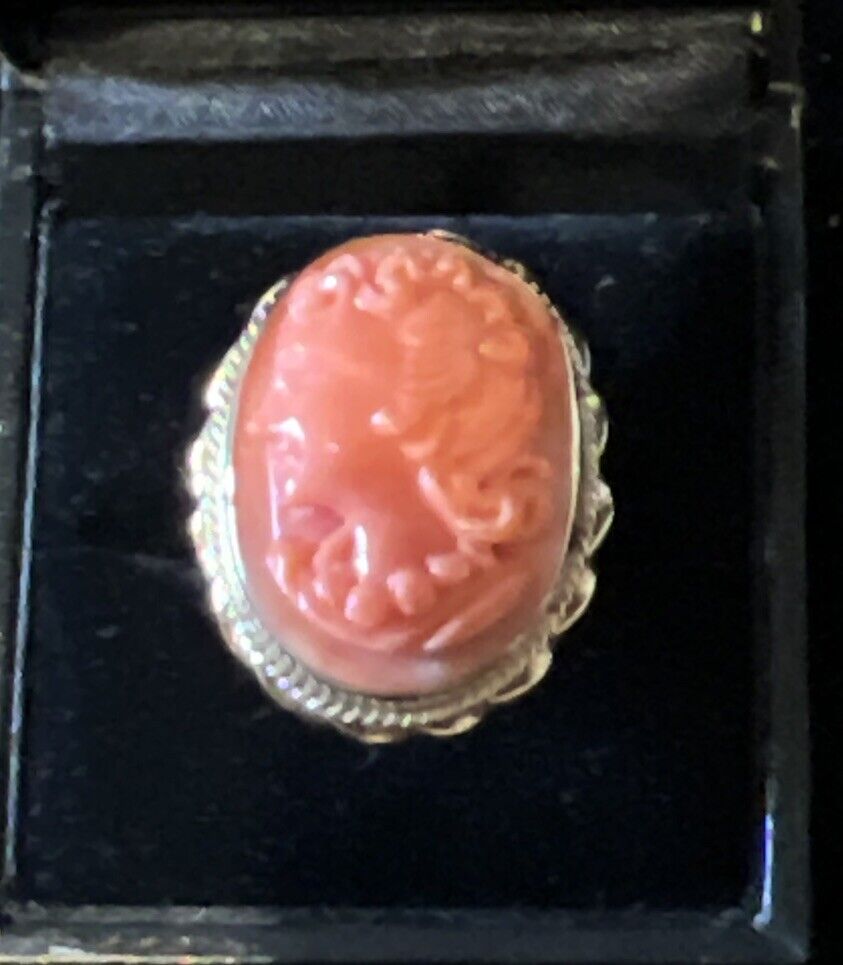 Large Estate Antique 14k Carved Salmon Coral Came… - image 3