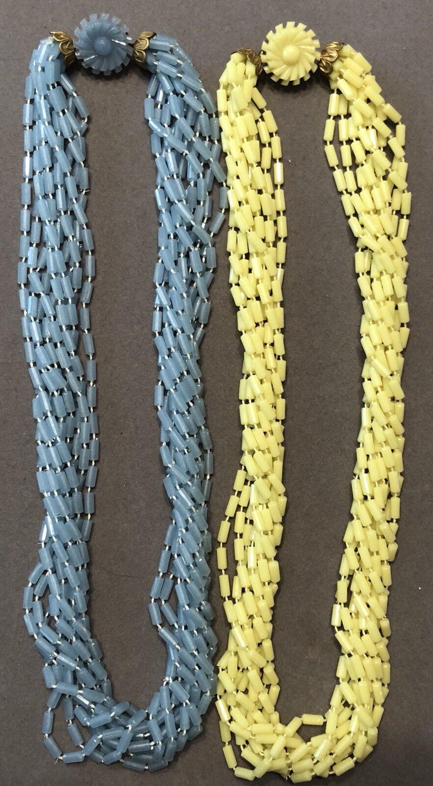 Vtg W German Plastic Blue & Yellow Tube Bead Tors… - image 2