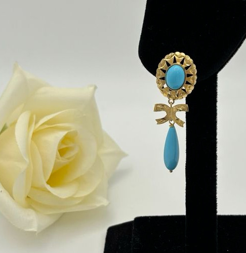 Earrings Pendants Turquoise Stone Yellow Gold 18K 