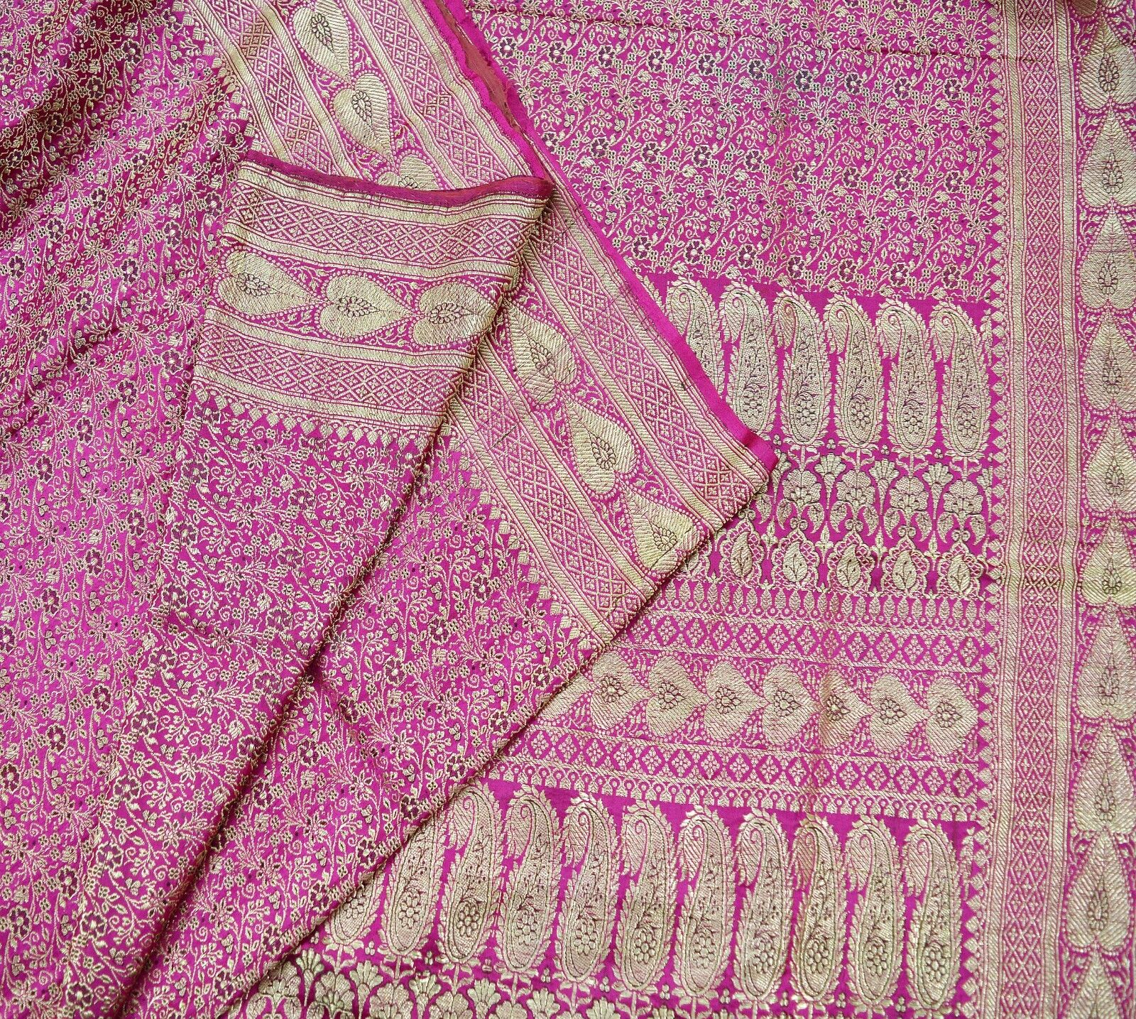 Vintage Sari Heavy Wedding Pure Satin Silk Rani P… - image 12