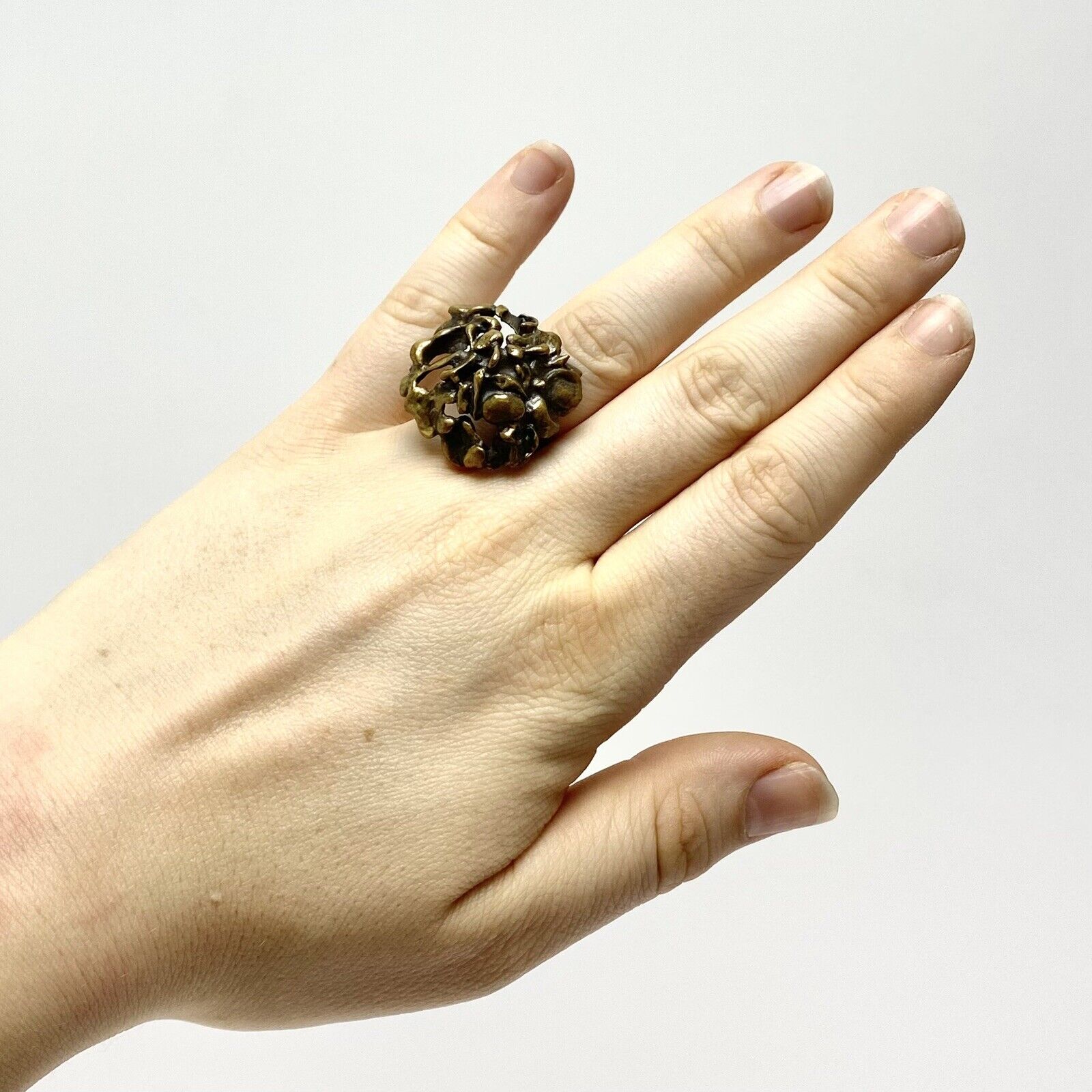 Vtg Brutalist Finnish Bronze Ring Adjustable Hann… - image 1