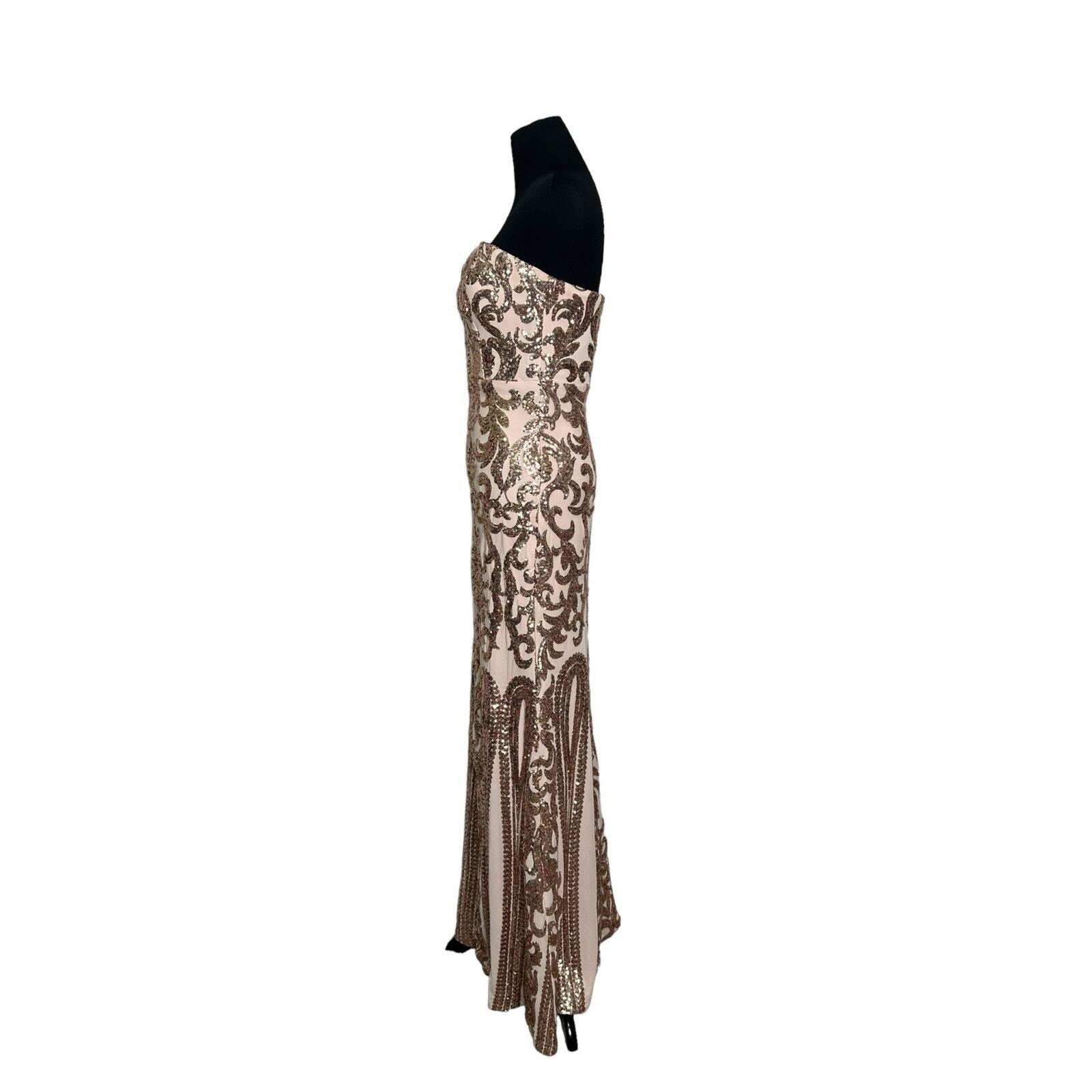 Lulus Rebecca Rose Gold Strapless Sequin Maxi Dre… - image 5