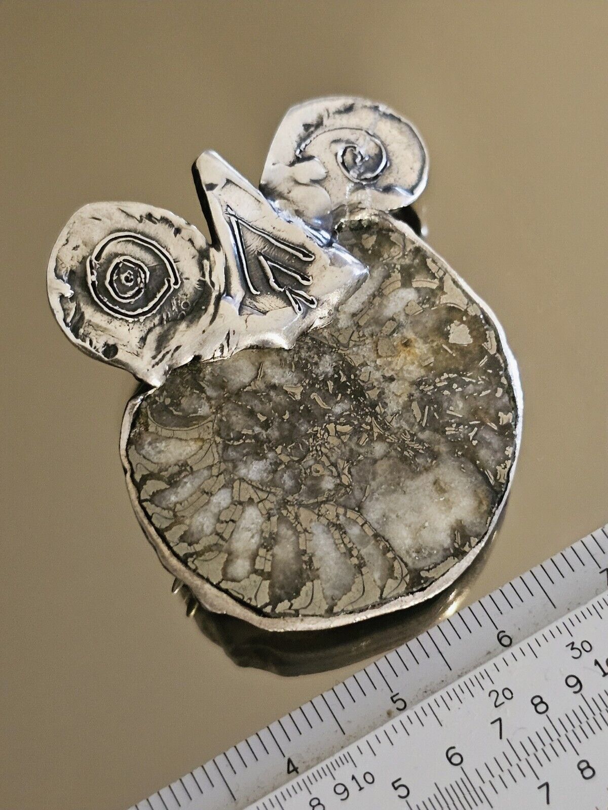 Vintage Sterling Silver Brooch Pin with Ammonite. - image 7