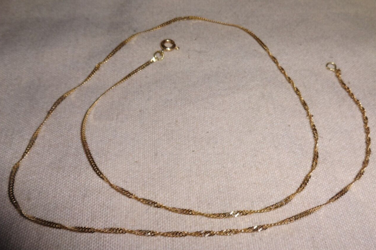 18k Yellow Gold 750 Twisted Necklace Chain 20" Si… - image 1