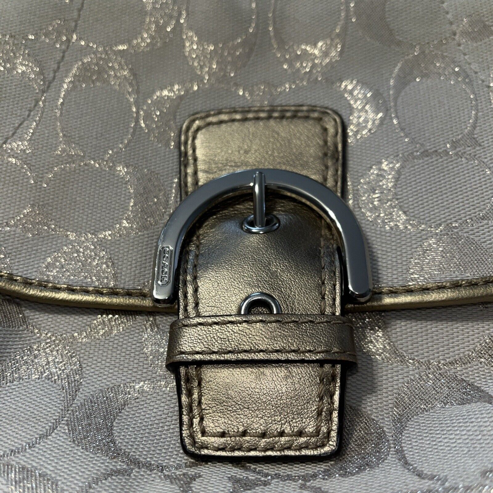 Coach SOHO Buckle Flap Khaki Metallic Jacquard Le… - image 2