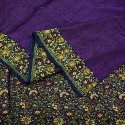 Vintage Heavy Sari Purple & Blue Pure Satin Silk … - image 1