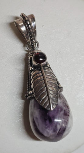 Vtg Signed Sterling Silver Leaf with Purple Amethy