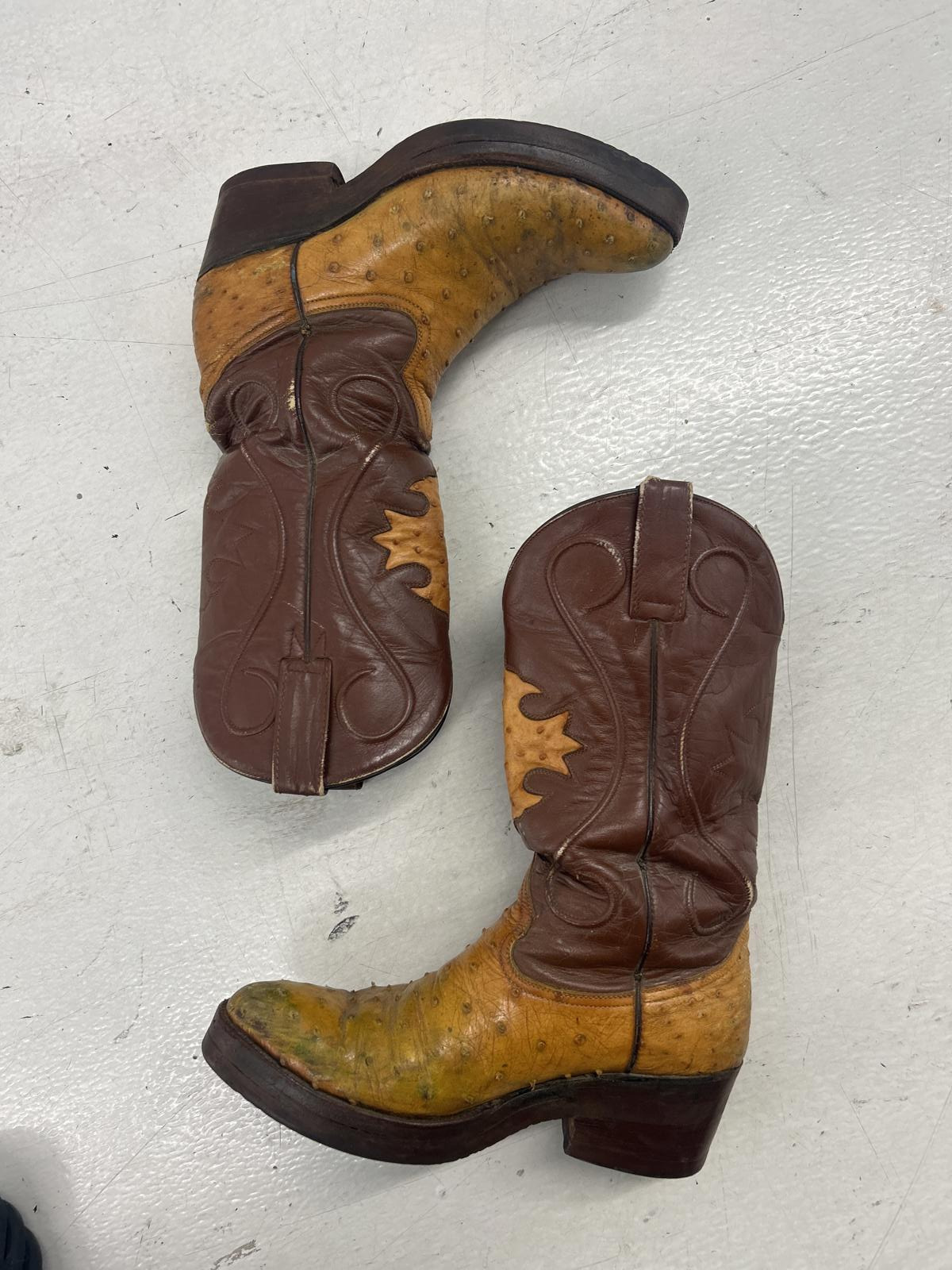 Vintage Cowboy Boots - Unique Yellow & Brown Leat… - image 1