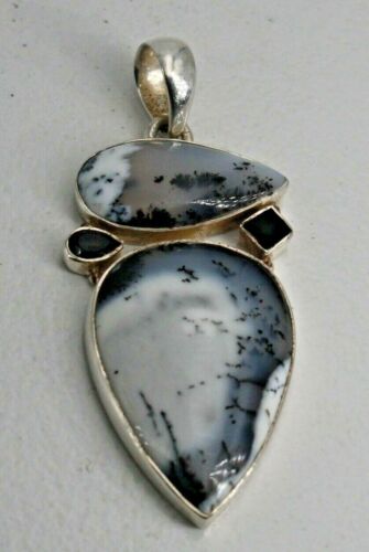 Sterling Silver Pendant Cabochon White Moss Agate 