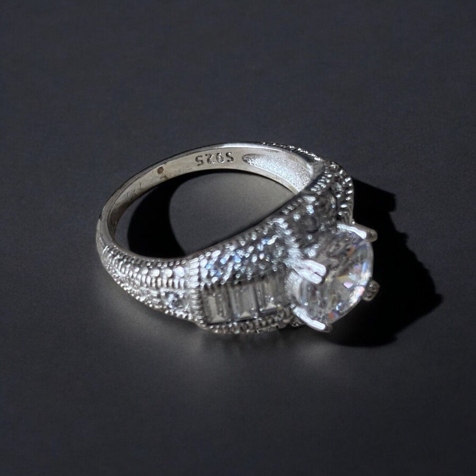 925 Sterling Silver Clear Huge CZ Cocktail Ring A… - image 2