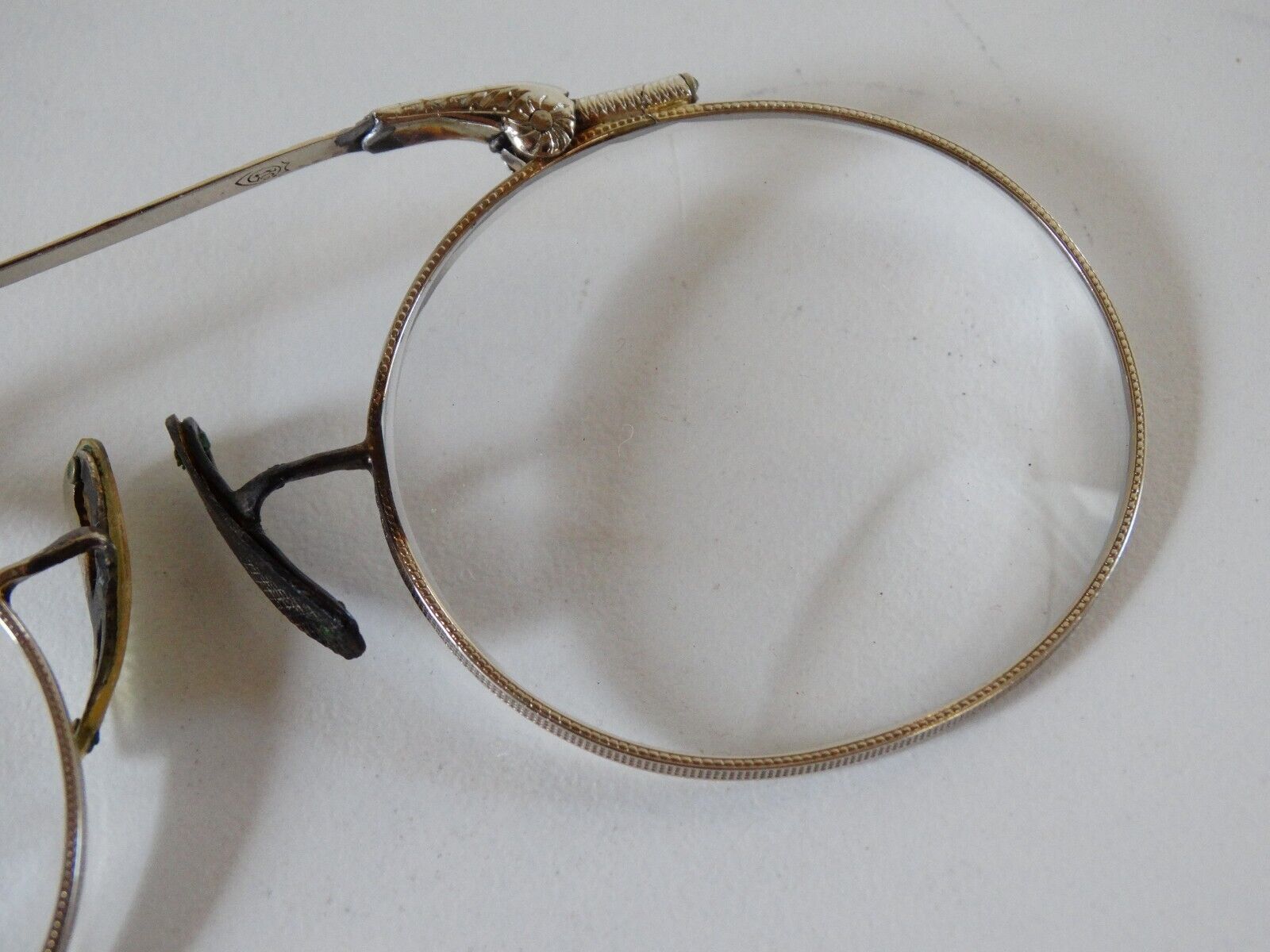 antique LORGNETTE GLASSES 14K spring bi focal lens - image 4