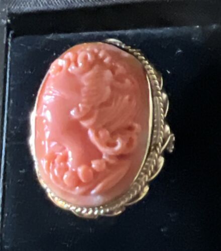 Large Estate Antique 14k Carved Salmon Coral Came… - image 1