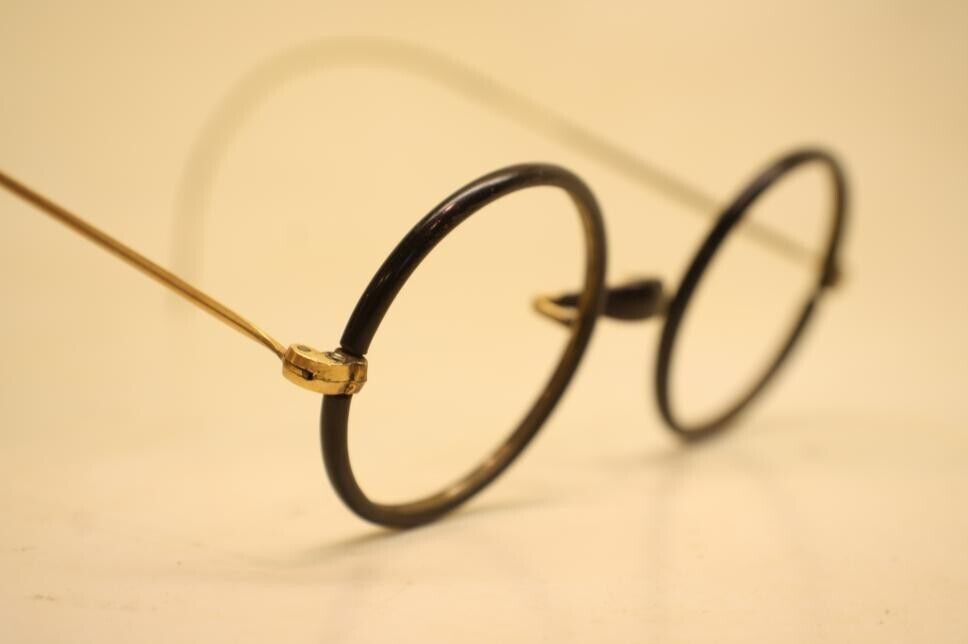 Antique Round Windsor Eyeglasses Gold Brown Vinta… - image 3