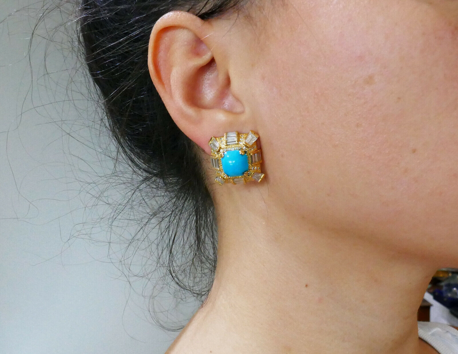 Turquoise Diamond Yellow Gold EARRINGS - image 7