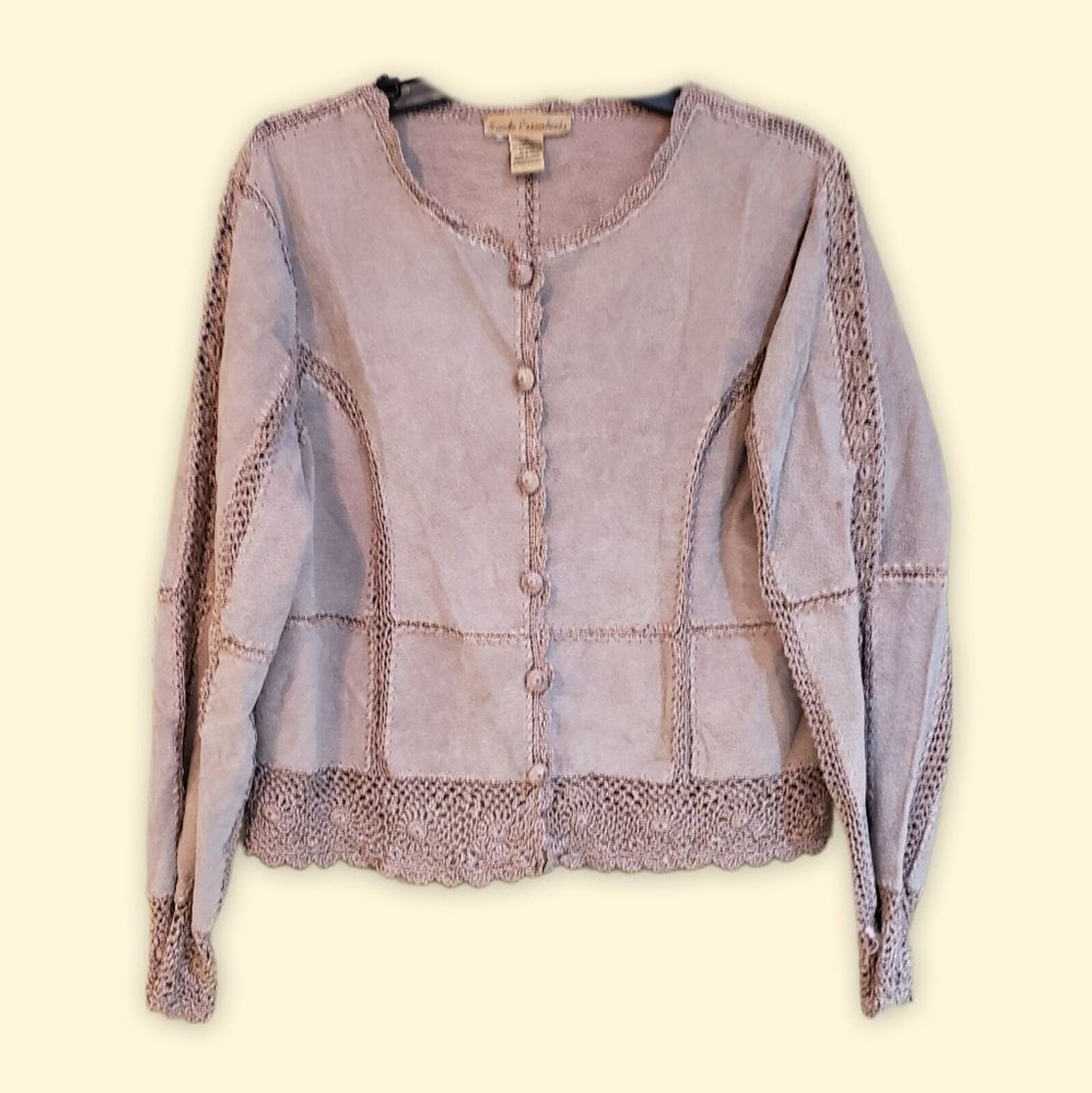 90s Y2K Boho Festival Tan Suede Crochet Jacket - image 1