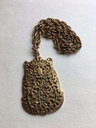 Antique Victorian Brass Pendant Lavalier Necklace… - image 1