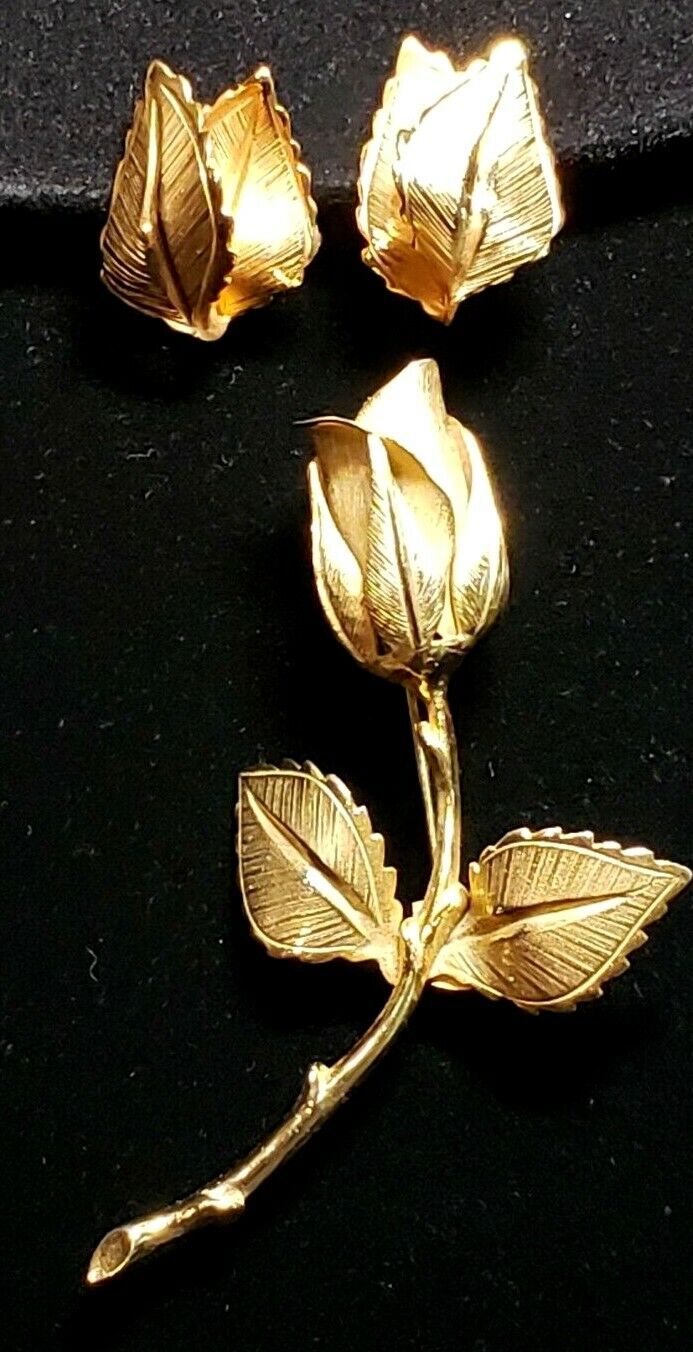 Vtg d-PARURE GIOVANNI Shinning Rose Bud and Leaf … - image 11