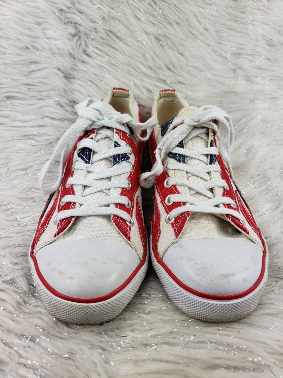 DELIAS Size 7 Womens White Red Blue Flag Shoes - image 4