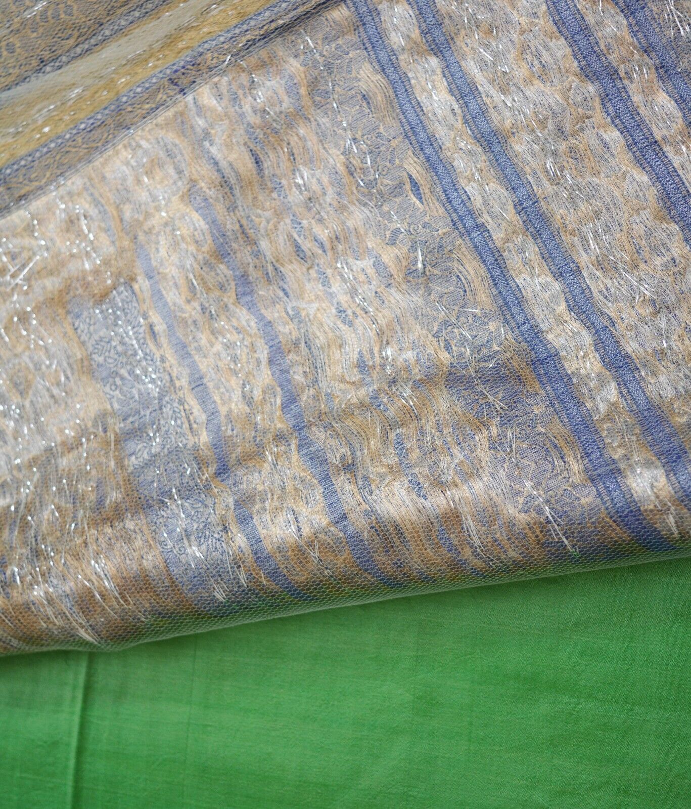 Vintage Heavy Saree Blue & Green Pure Silk Hand W… - image 15