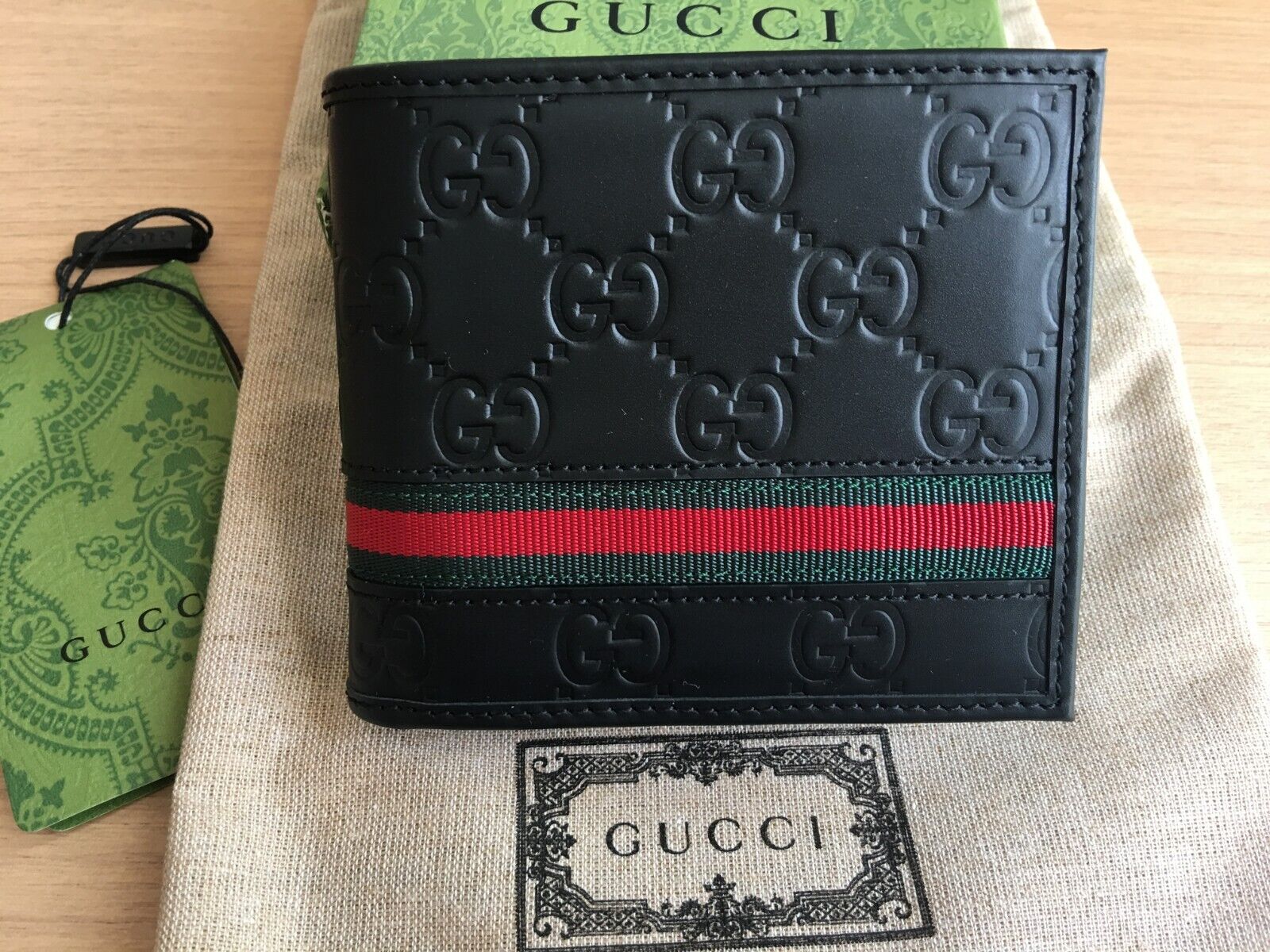 Gucci Signature Web Bi-fold Leather Wallet - Black - image 1