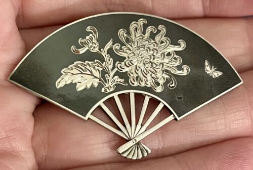 Vintage/Antique Sterling Silver .950 & Enamel Fan… - image 1