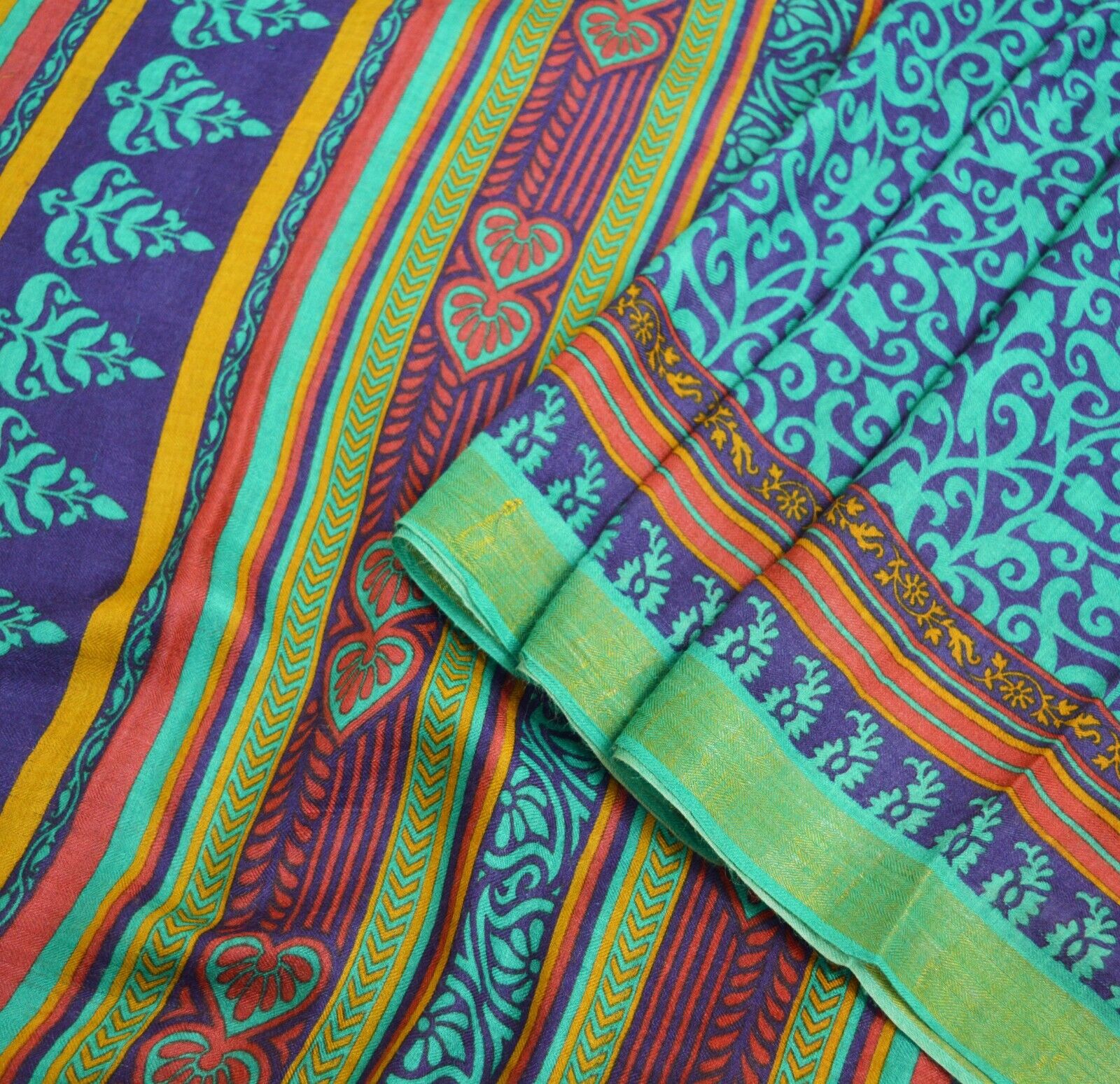 Vintage Blue & Green Heavy Saree Pure Woolen Wove… - image 11