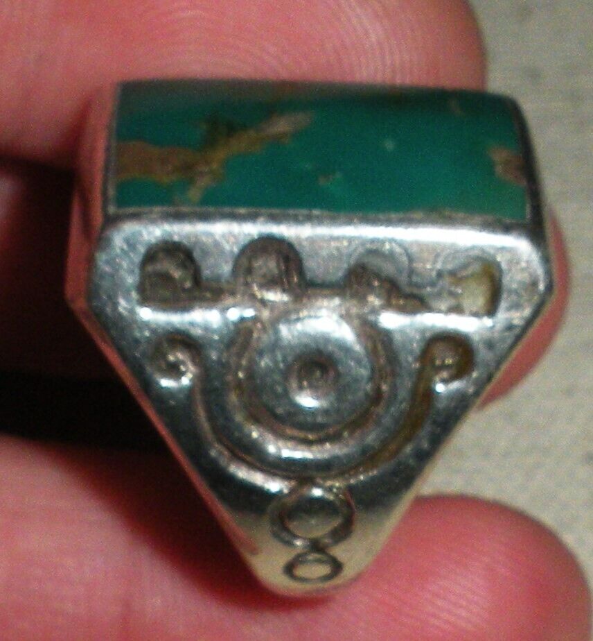 VINTAGE NAVAJO TURQUOISE EARLY STAMPWORK STERLING… - image 7