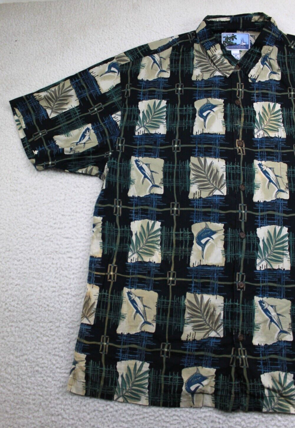 AFTCO Bluewater Shirt Mens 2XL Black Hawaiian Fis… - image 2