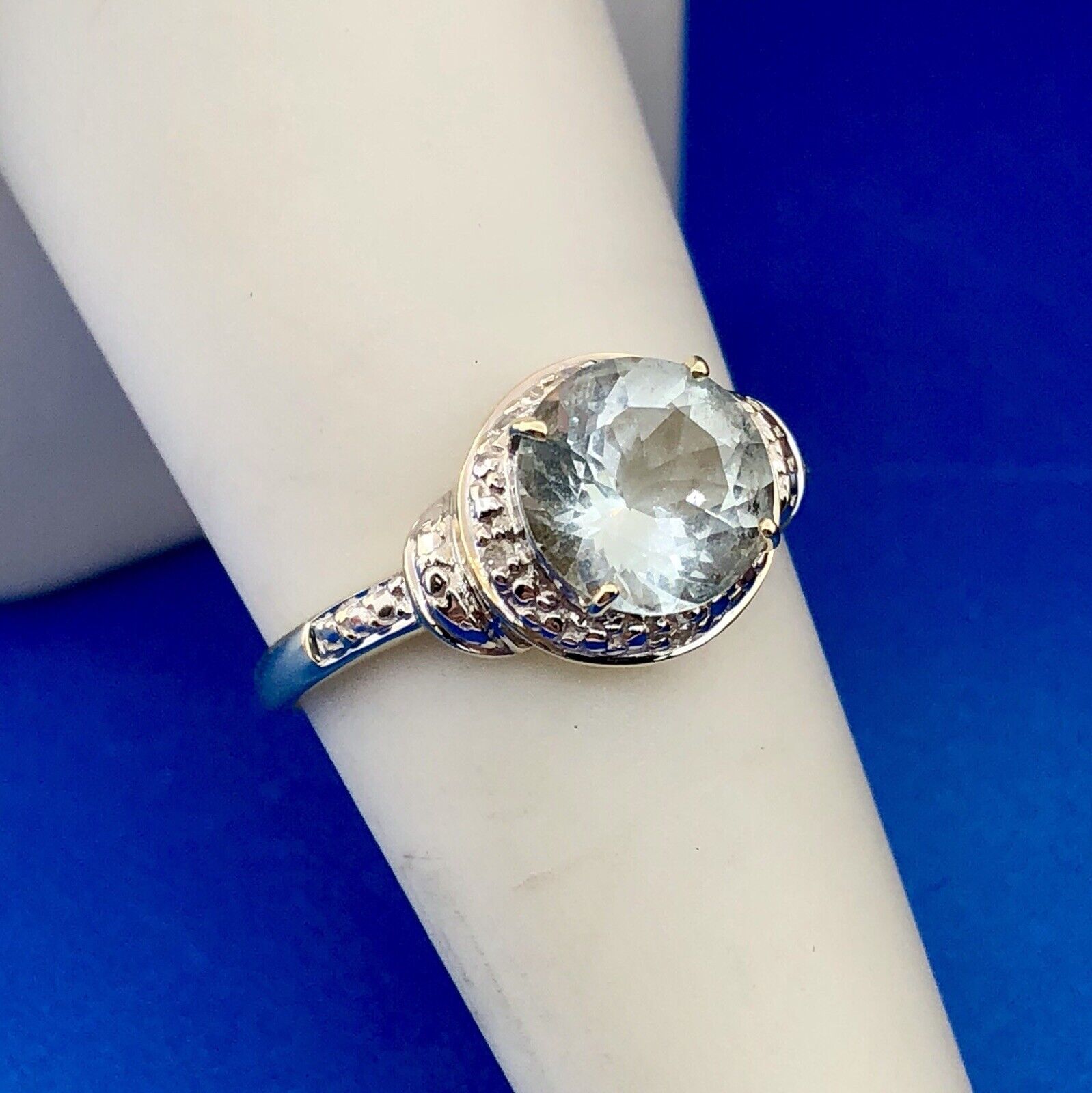 Designer 10K Yellow White Gold Aquamarine Diamond… - image 3