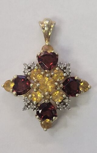 10k Yellow Gold Garnet Citrine And Natural Diamond